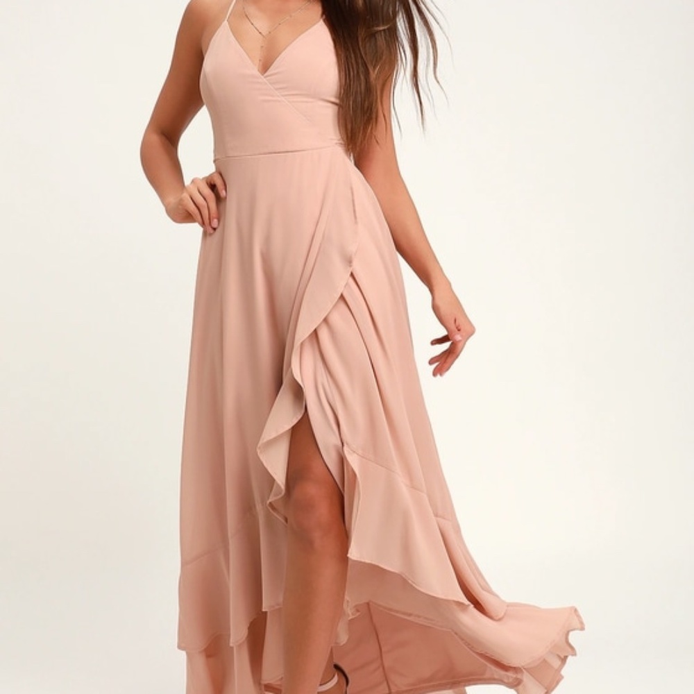 Lulus In Love Forever Light Blush Lace-up High-low Maxi Dress Pink - Size XL